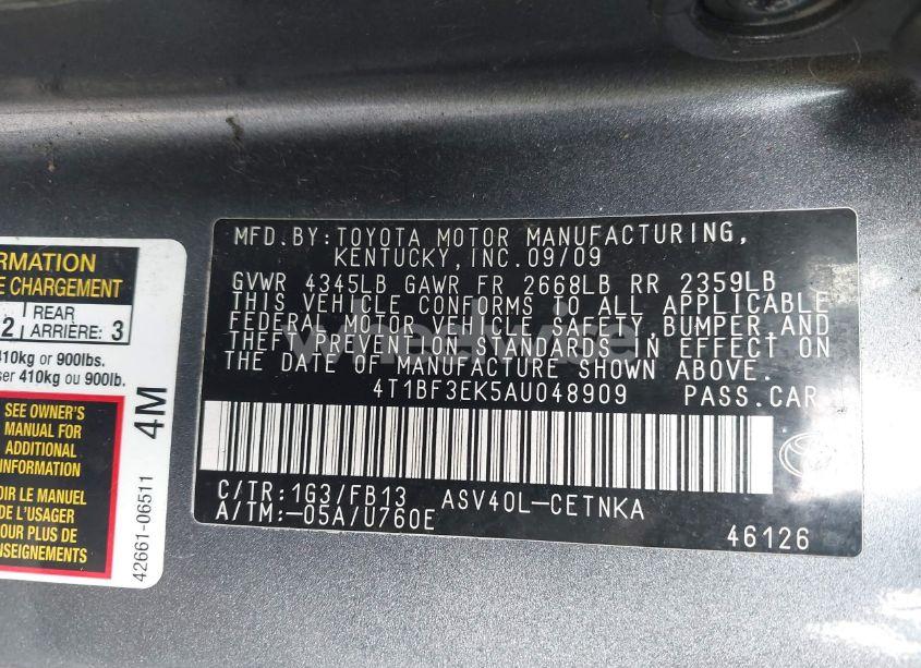Photo 9 of 2010 Toyota Camry LE (VIN 4T1BF3EK5AU048909)