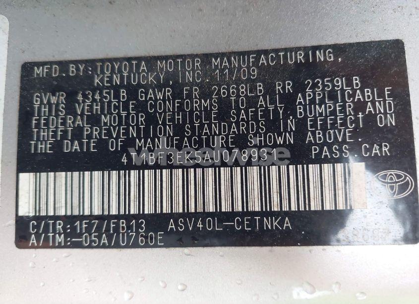 Photo 9 of 2010 Toyota Camry LE/SE/XLE (VIN 4T1BF3EK5AU078931)