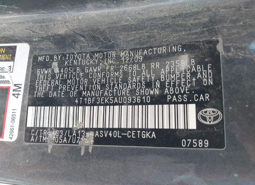 Photo 9 of 2010 Toyota Camry XLE (VIN 4T1BF3EK5AU093610)