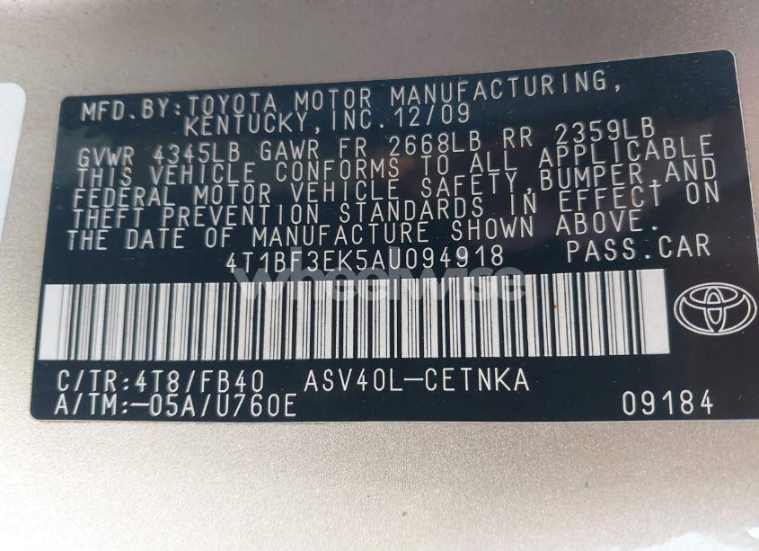 Photo 9 of 2010 Toyota Camry LE (VIN 4T1BF3EK5AU094918)