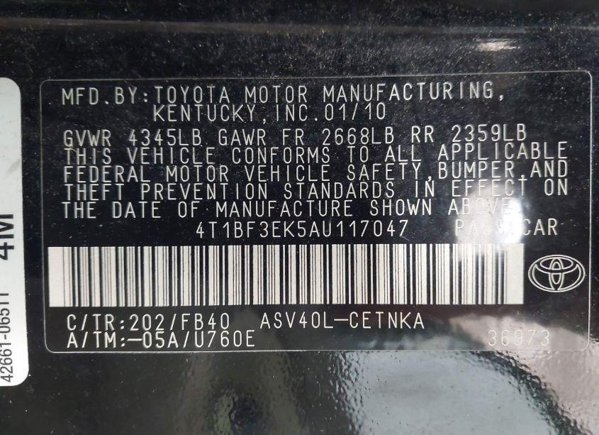Photo 9 of 2010 Toyota Camry N/A (VIN 4T1BF3EK5AU117047)