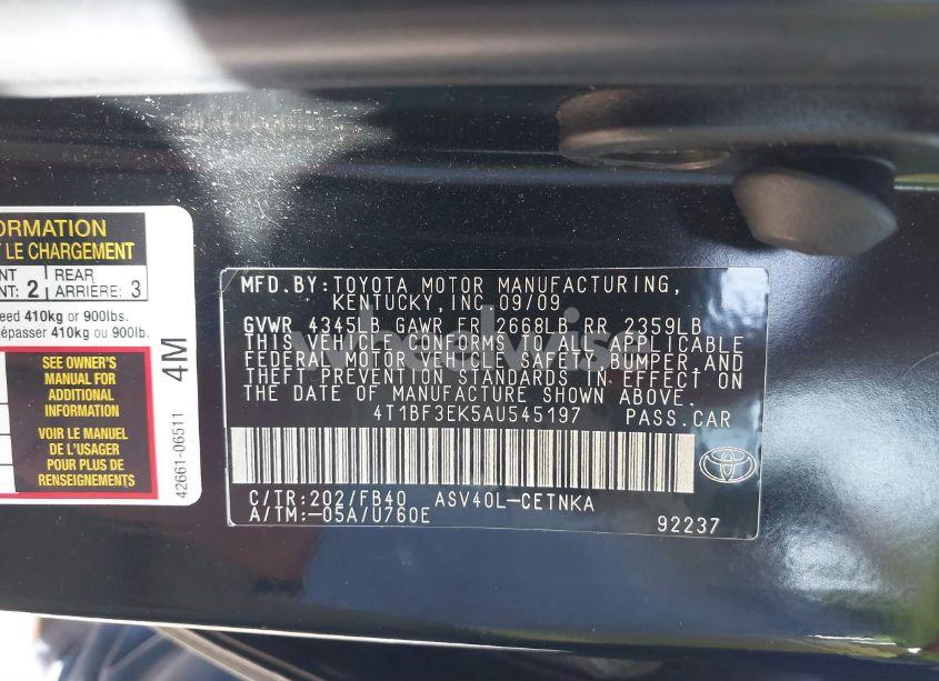 Photo 9 of 2010 Toyota Camry LE (VIN 4T1BF3EK5AU545197)