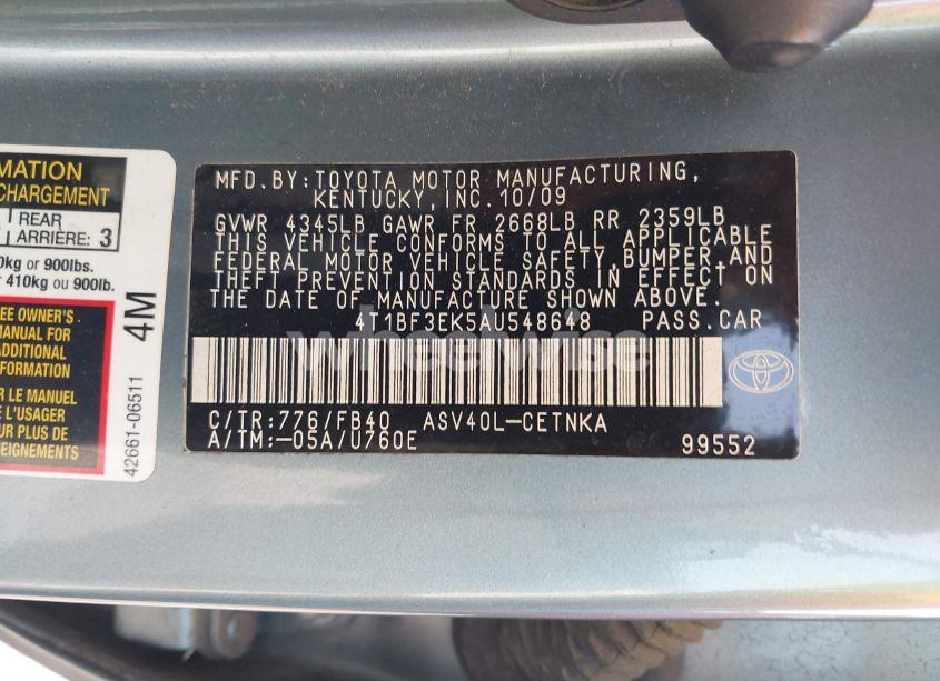 Photo 9 of 2010 Toyota Camry LE (VIN 4T1BF3EK5AU548648)