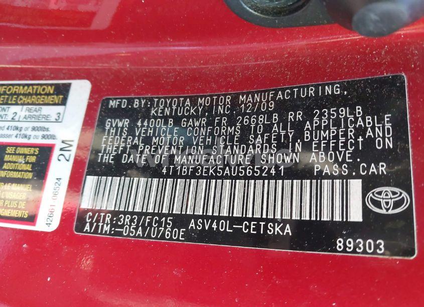 Photo 9 of 2010 Toyota Camry SE (VIN 4T1BF3EK5AU565241)
