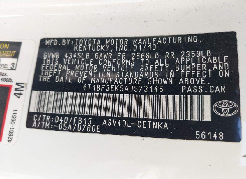Photo 9 of 2010 Toyota Camry LE (VIN 4T1BF3EK5AU573145)