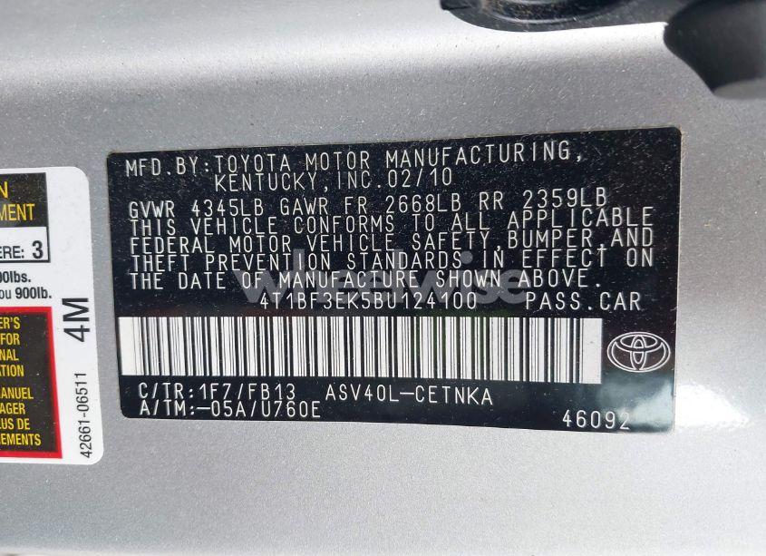 Photo 9 of 2011 Toyota Camry LE (VIN 4T1BF3EK5BU124100)
