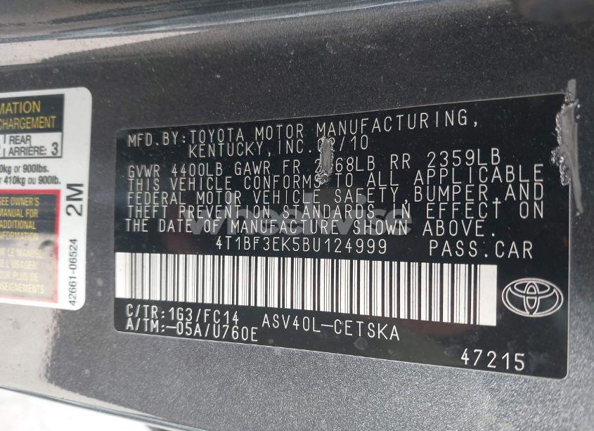 Photo 9 of 2011 Toyota Camry SE (VIN 4T1BF3EK5BU124999)