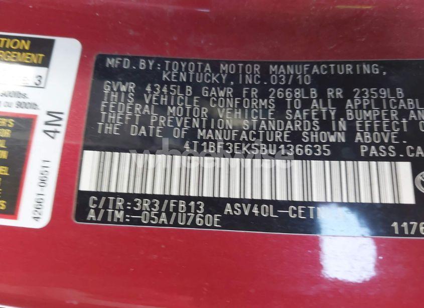 Photo 9 of 2011 Toyota Camry LE (VIN 4T1BF3EK5BU136635)