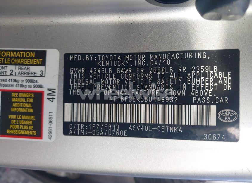 Photo 9 of 2011 Toyota Camry (VIN 4T1BF3EK5BU148932)