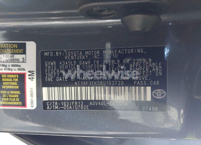 Photo 9 of 2011 Toyota Camry SE/LE/XLE (VIN 4T1BF3EK5BU162720)