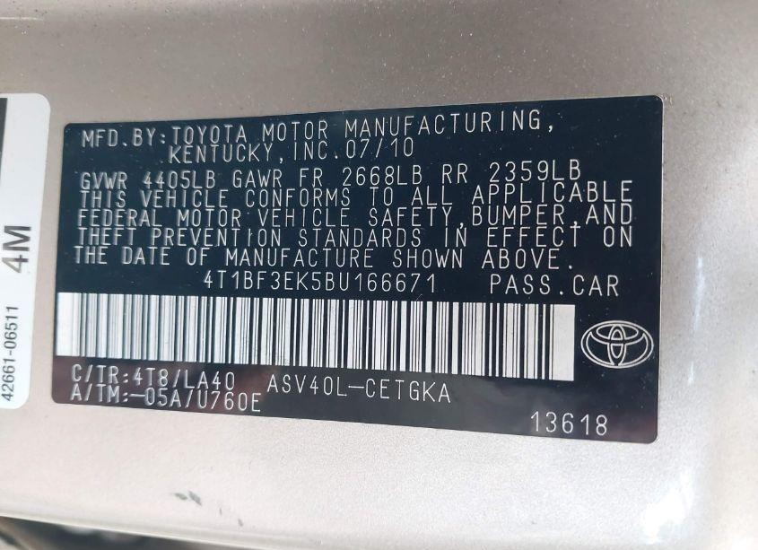 Photo 9 of 2011 Toyota Camry XLE (VIN 4T1BF3EK5BU166671)