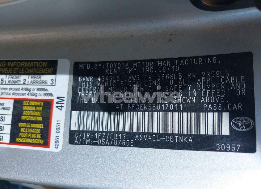 Photo 9 of 2011 Toyota Camry (VIN 4T1BF3EK5BU178111)