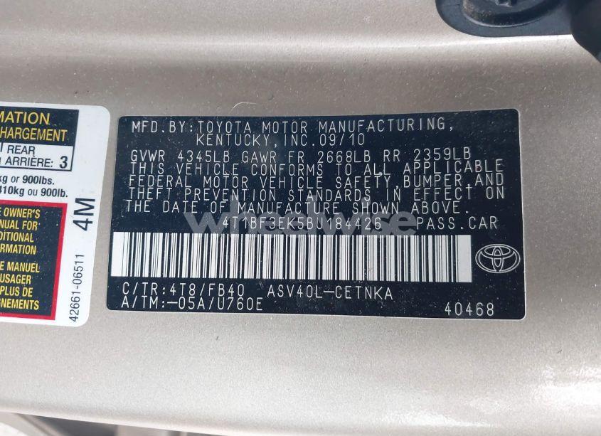 Photo 9 of 2011 Toyota Camry LE (VIN 4T1BF3EK5BU184426)