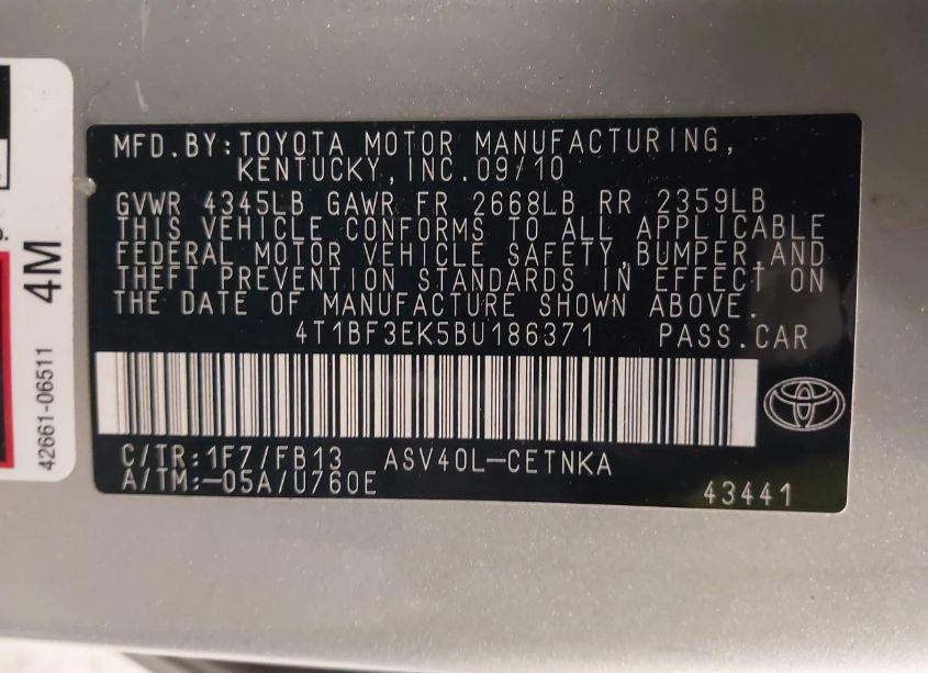 Photo 9 of 2011 Toyota Camry LE (VIN 4T1BF3EK5BU186371)