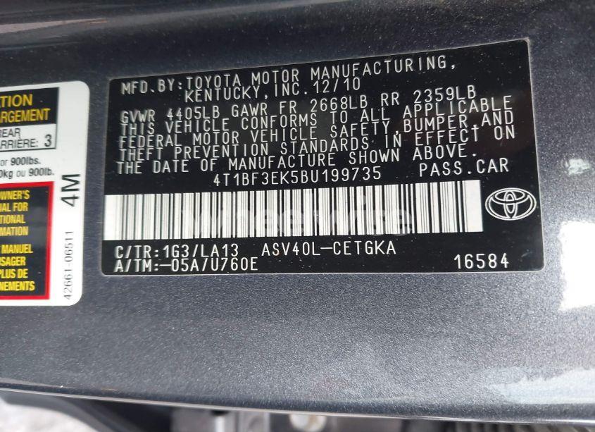 Photo 9 of 2011 Toyota Camry XLE (VIN 4T1BF3EK5BU199735)