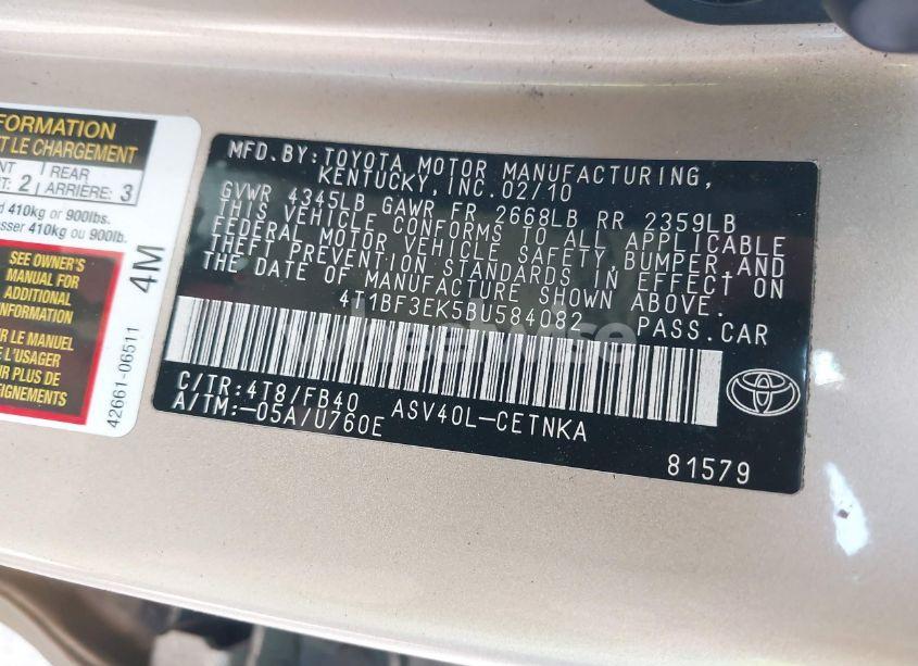 Photo 9 of 2011 Toyota Camry LE (VIN 4T1BF3EK5BU584082)