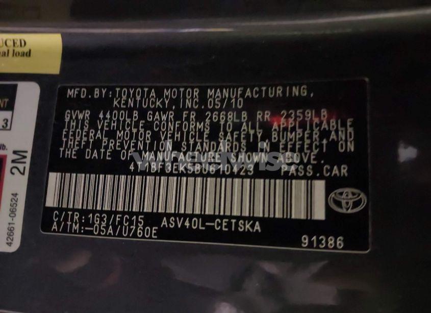 Photo 9 of 2011 Toyota Camry SE (VIN 4T1BF3EK5BU610423)