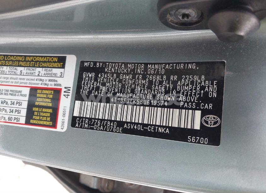 Photo 9 of 2011 Toyota Camry LE (VIN 4T1BF3EK5BU619574)