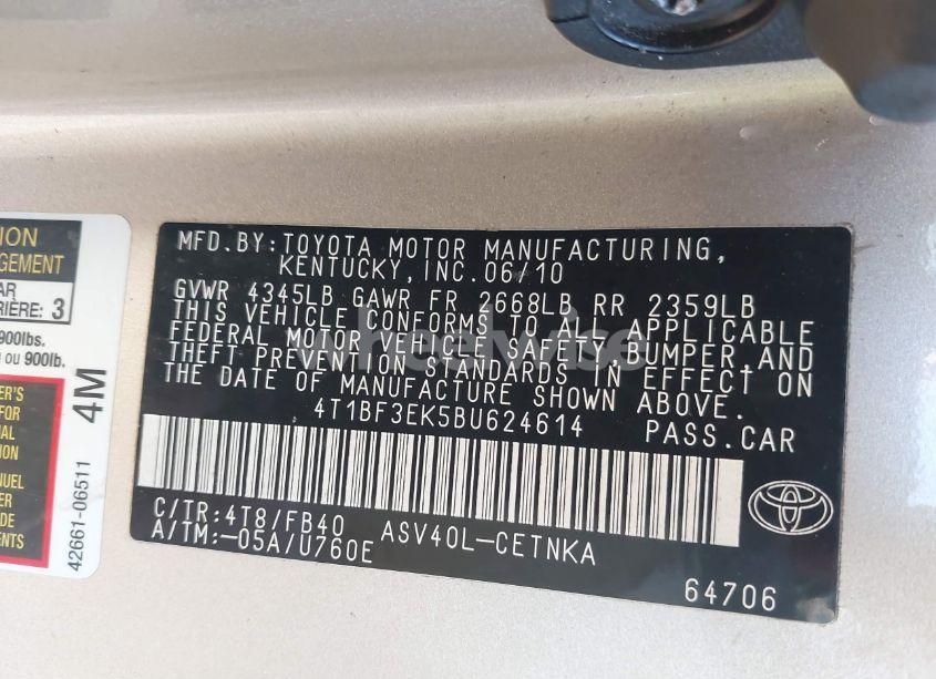 Photo 9 of 2011 Toyota Camry LE (VIN 4T1BF3EK5BU624614)