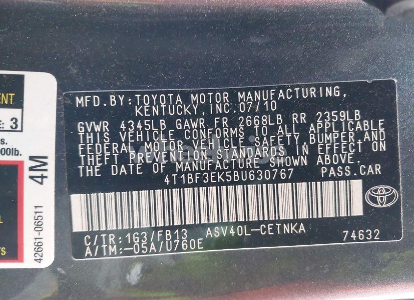 Photo 9 of 2011 Toyota Camry LE (VIN 4T1BF3EK5BU630767)