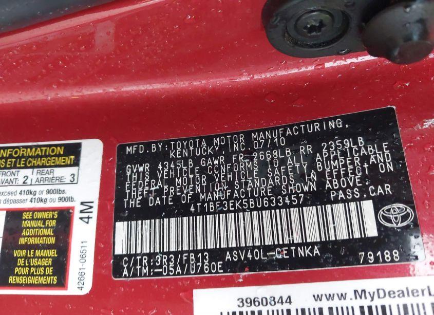 Photo 9 of 2011 Toyota Camry LE (VIN 4T1BF3EK5BU633457)