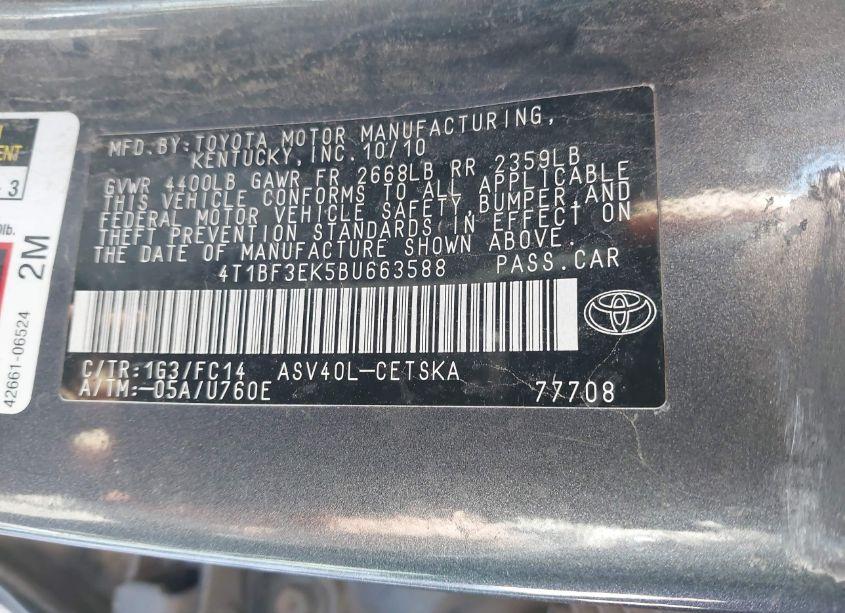 Photo 9 of 2011 Toyota Camry SE (VIN 4T1BF3EK5BU663588)