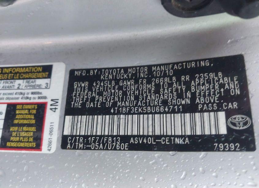 Photo 9 of 2011 Toyota Camry LE (VIN 4T1BF3EK5BU664711)