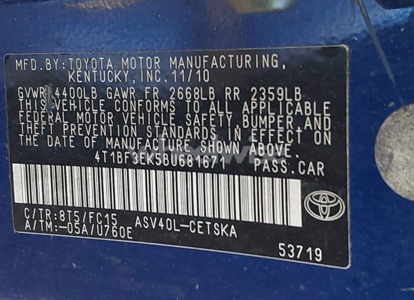 Photo 9 of 2011 Toyota Camry SE (VIN 4T1BF3EK5BU681671)