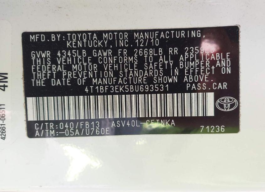 Photo 9 of 2011 Toyota Camry (VIN 4T1BF3EK5BU693531)