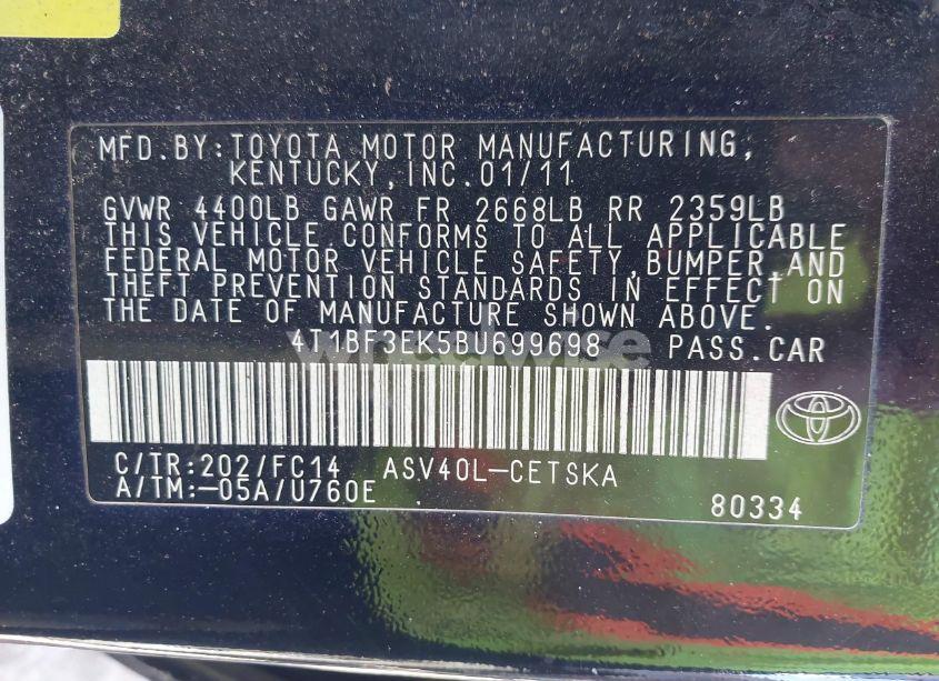 Photo 9 of 2011 Toyota Camry SE (VIN 4T1BF3EK5BU699698)