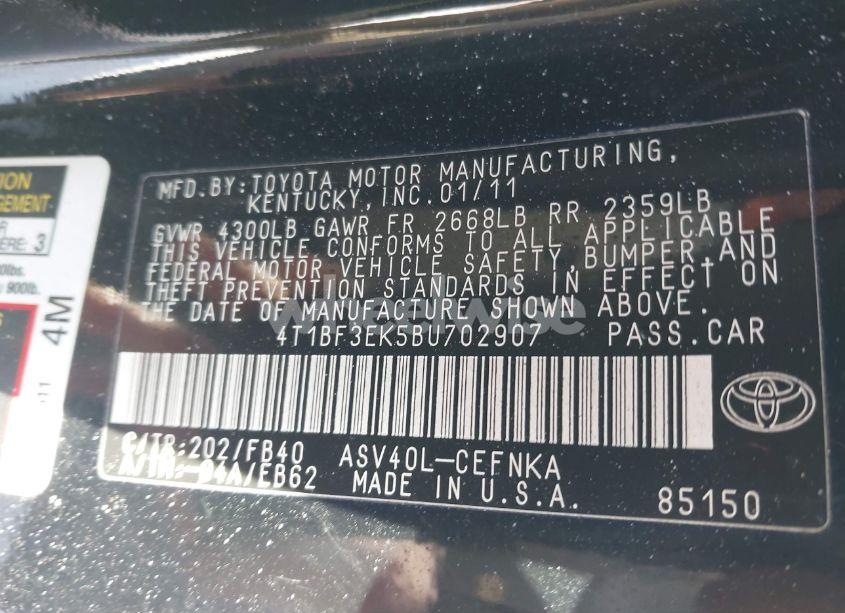 Photo 9 of 2011 Toyota Camry (VIN 4T1BF3EK5BU702907)