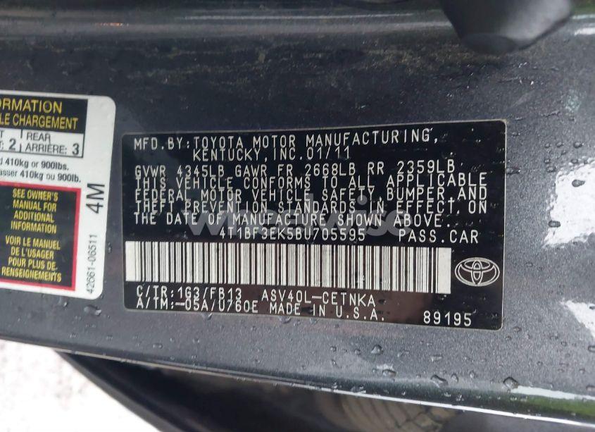 Photo 9 of 2011 Toyota Camry LE (VIN 4T1BF3EK5BU705595)