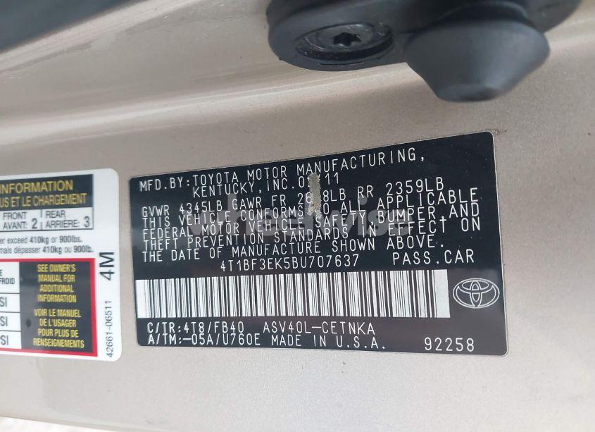Photo 9 of 2011 Toyota Camry (VIN 4T1BF3EK5BU707637)