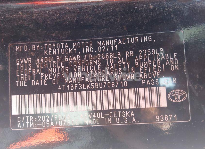 Photo 9 of 2011 Toyota Camry SE (VIN 4T1BF3EK5BU708710)