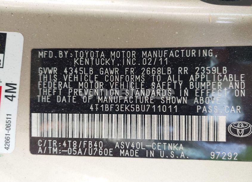 Photo 9 of 2011 Toyota Camry LE/SE/XLE (VIN 4T1BF3EK5BU711011)