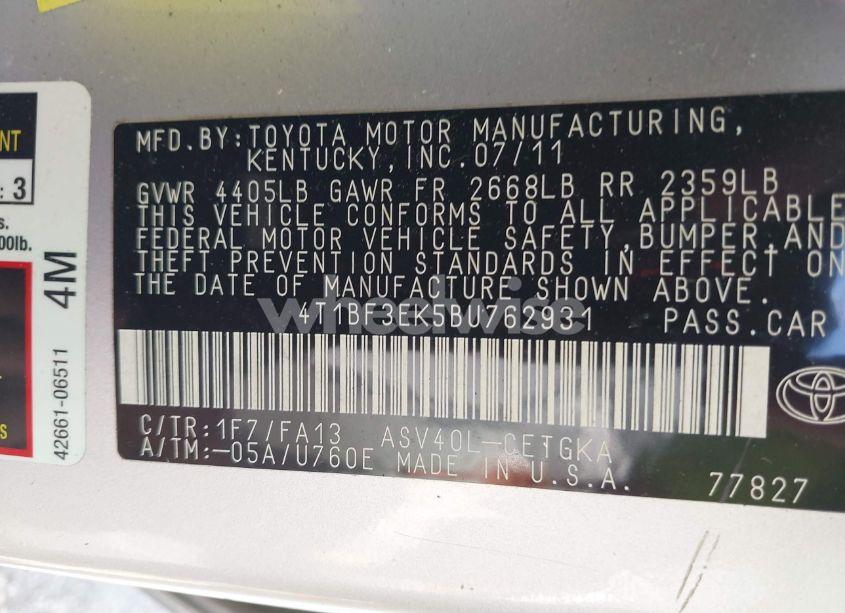 Photo 9 of 2011 Toyota Camry XLE (VIN 4T1BF3EK5BU762931)
