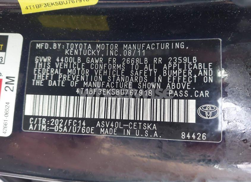 Photo 9 of 2011 Toyota Camry SE (VIN 4T1BF3EK5BU767918)