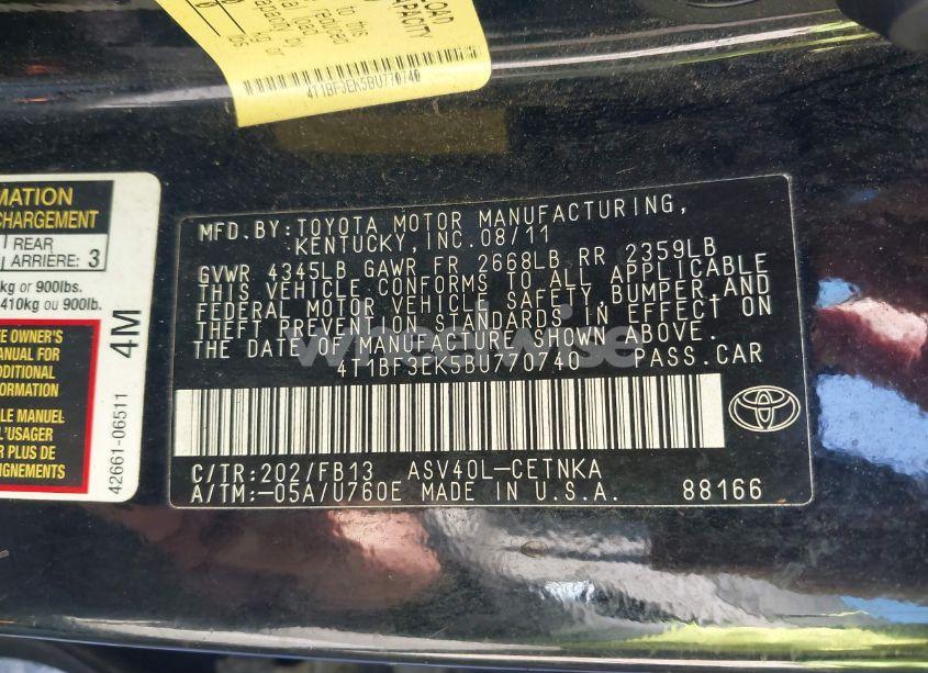 Photo 9 of 2011 Toyota Camry LE (VIN 4T1BF3EK5BU770740)