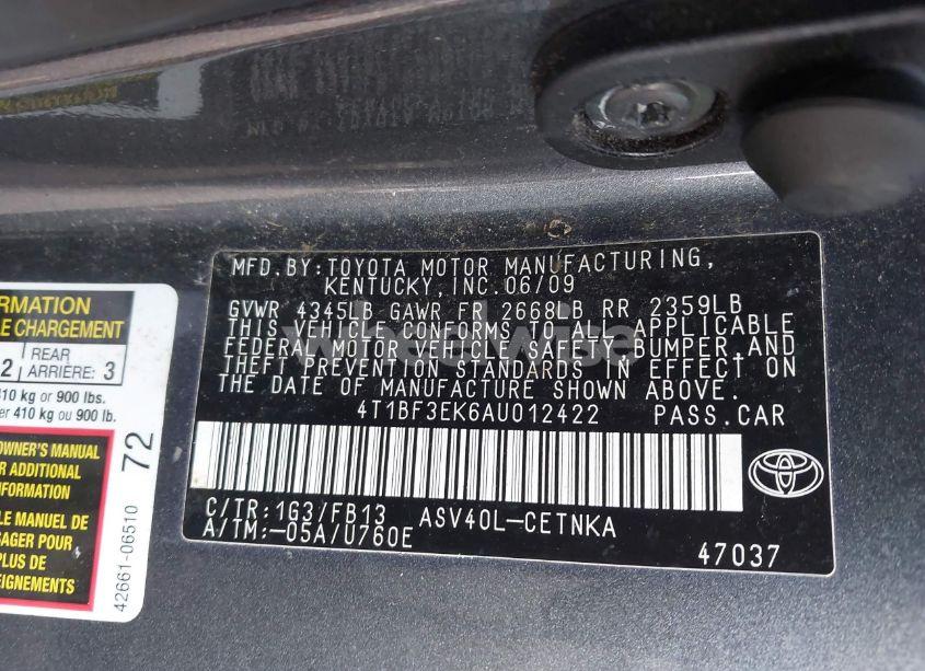 Photo 9 of 2010 Toyota Camry LE (VIN 4T1BF3EK6AU012422)
