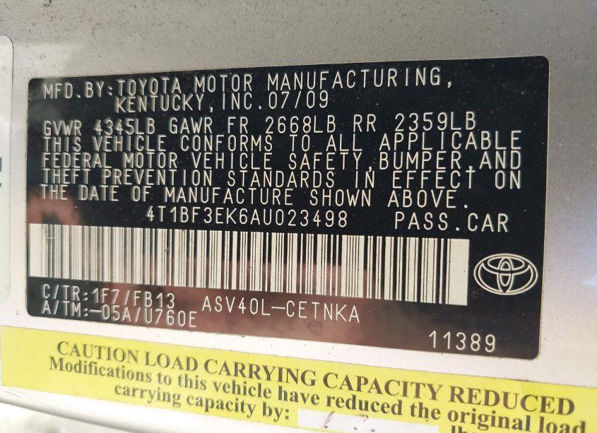 Photo 9 of 2010 Toyota Camry LE (VIN 4T1BF3EK6AU023498)