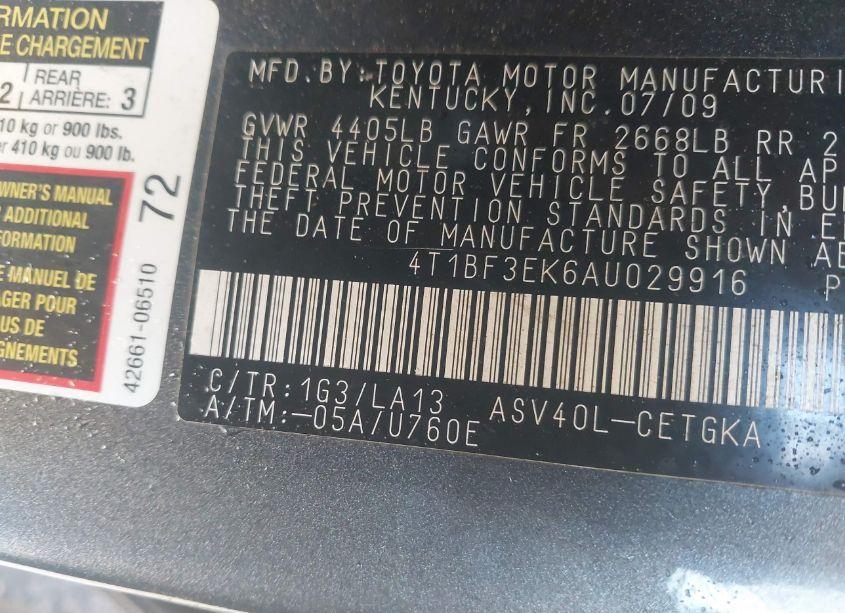 Photo 9 of 2010 Toyota Camry XLE (VIN 4T1BF3EK6AU029916)