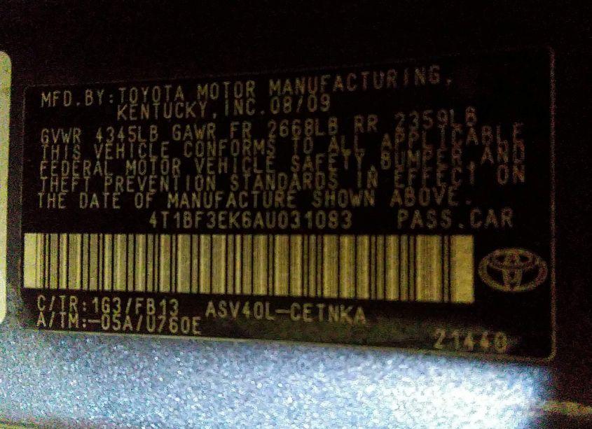 Photo 9 of 2010 Toyota Camry LE (VIN 4T1BF3EK6AU031083)