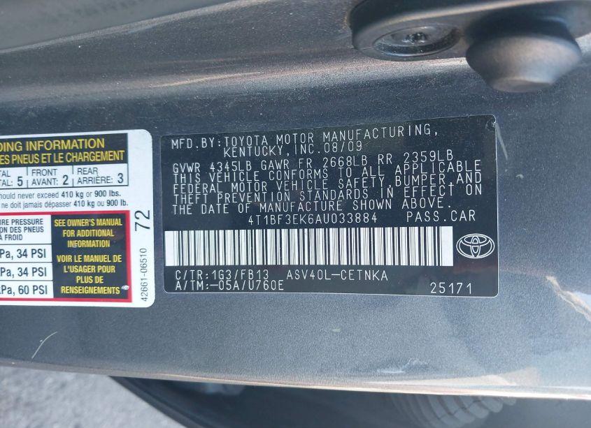 Photo 9 of 2010 Toyota Camry LE (VIN 4T1BF3EK6AU033884)