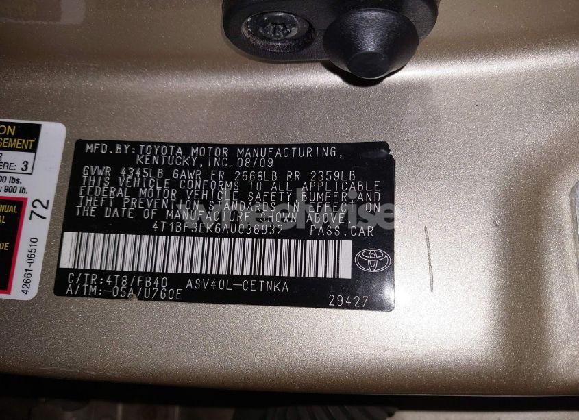 Photo 9 of 2010 Toyota Camry LE (VIN 4T1BF3EK6AU036932)