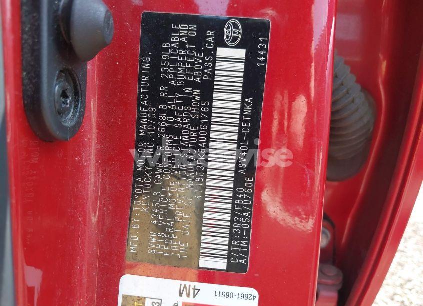 Photo 9 of 2010 Toyota Camry LE (VIN 4T1BF3EK6AU061765)