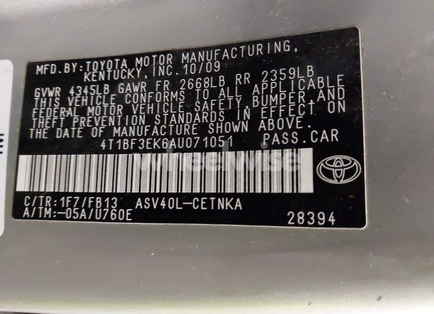 Photo 9 of 2010 Toyota Camry LE (VIN 4T1BF3EK6AU071051)