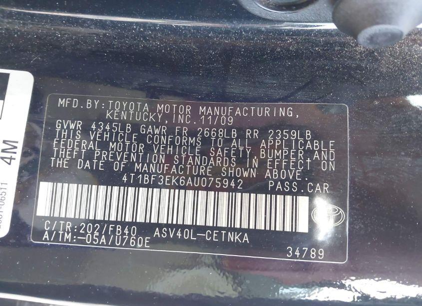 Photo 9 of 2010 Toyota Camry LE (VIN 4T1BF3EK6AU075942)