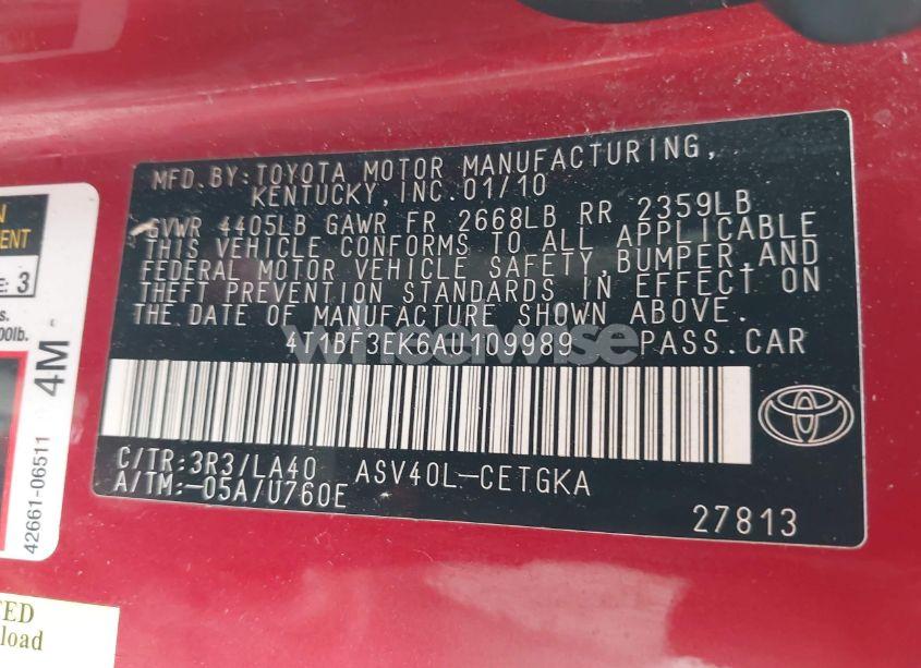 Photo 9 of 2010 Toyota Camry XLE (VIN 4T1BF3EK6AU109989)