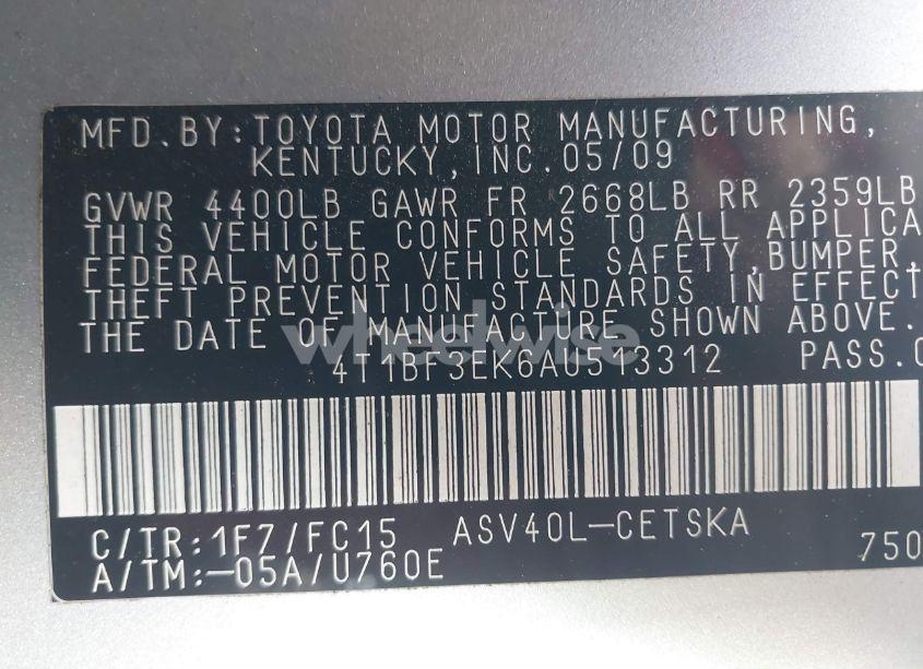Photo 9 of 2010 Toyota Camry SE (VIN 4T1BF3EK6AU513312)