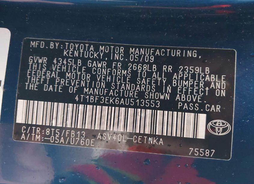 Photo 9 of 2010 Toyota Camry LE (VIN 4T1BF3EK6AU513553)